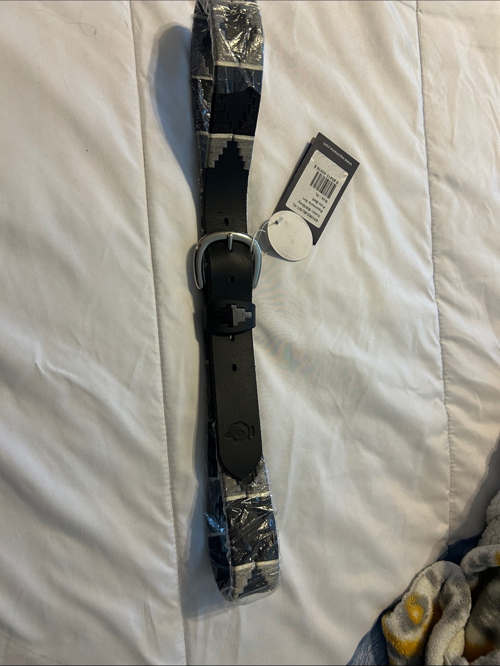 Tommy Hilfiger Black Belt with Gray Geometric Pattern